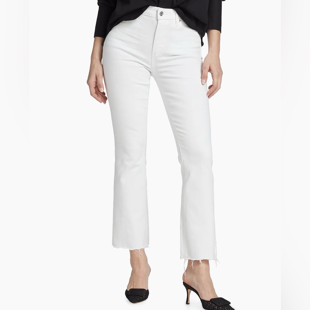 PAIGE Claudine High Rise Crop Flare Jeans | Lived in Crisp White Surfside | 27